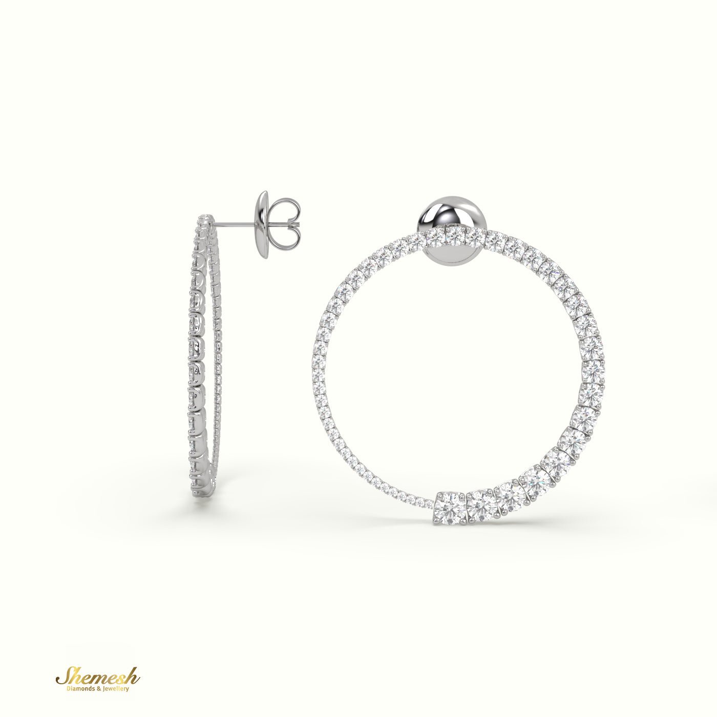 18K Gold Round Diamond Hoop Earrings - shemesh_diamonds