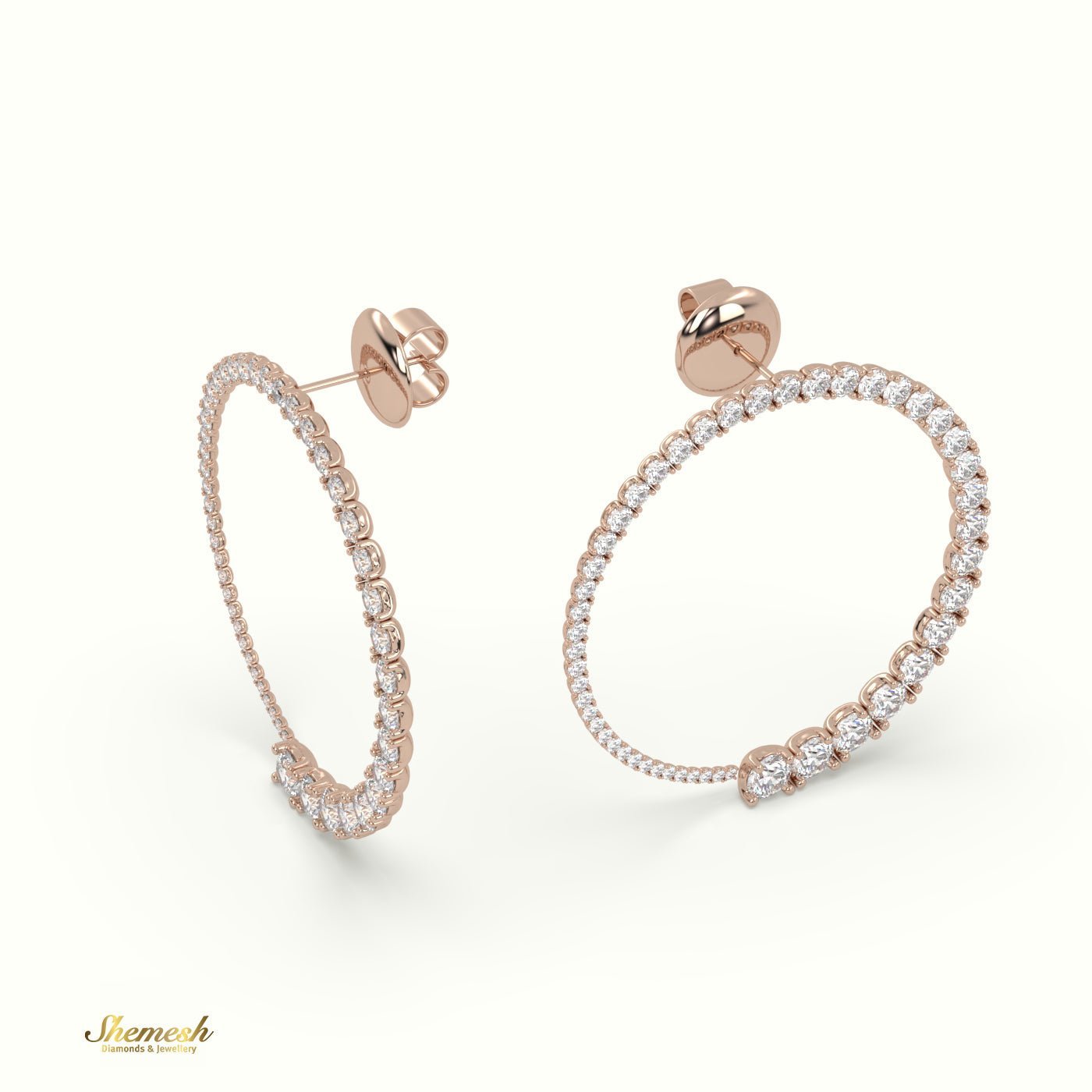 18K Gold Round Diamond Hoop Earrings - shemesh_diamonds