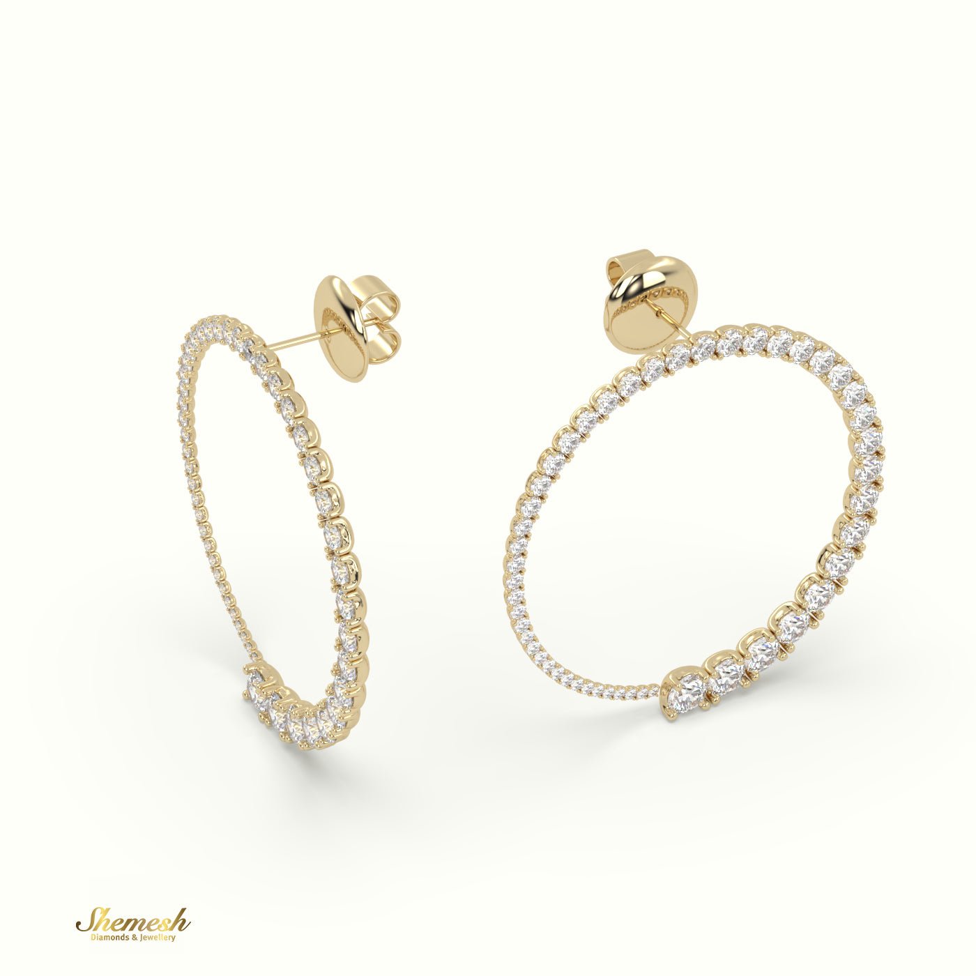 18K Gold Round Diamond Hoop Earrings - shemesh_diamonds