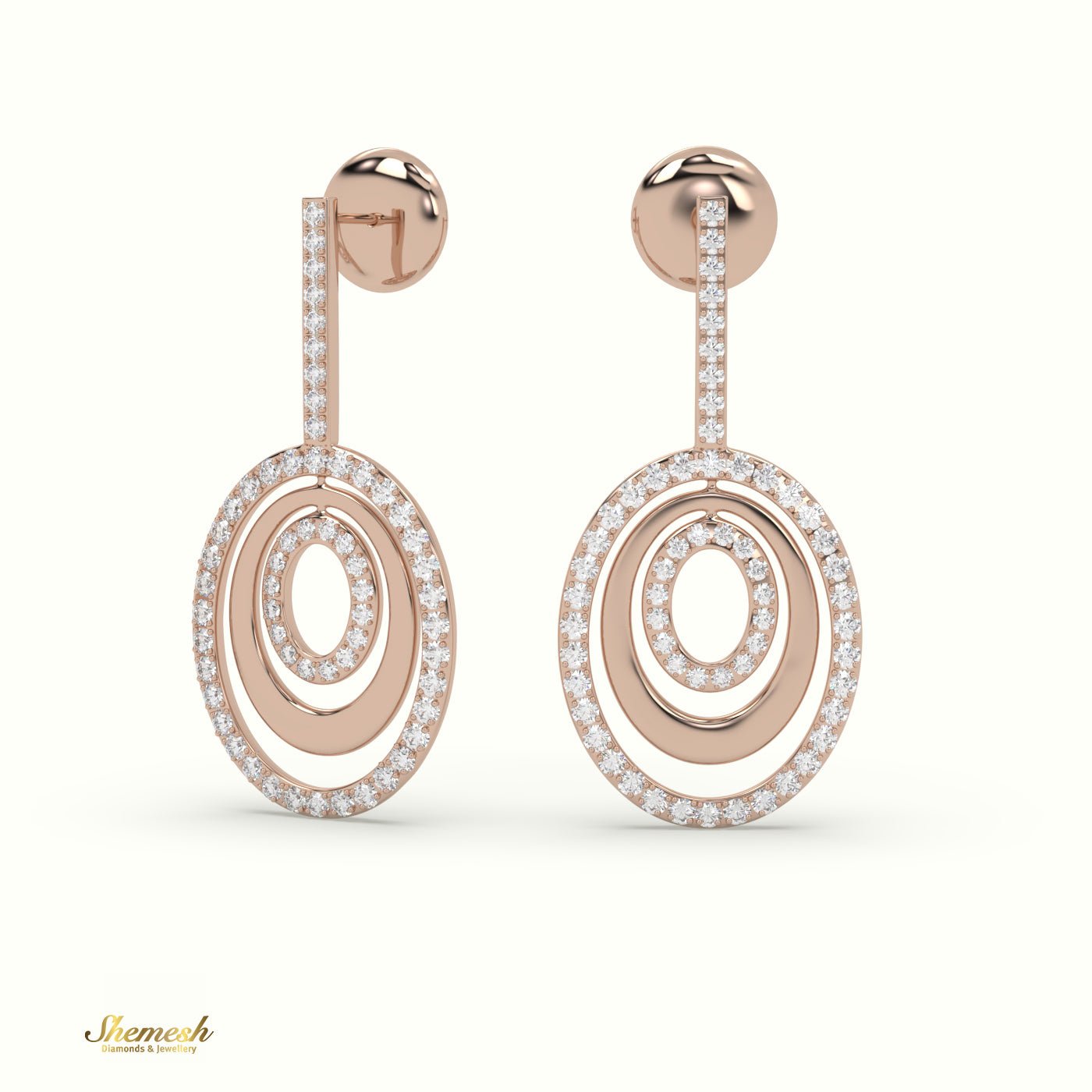 18K Gold Round Cut Diamond Pavé Dangle Earrings - shemesh_diamonds