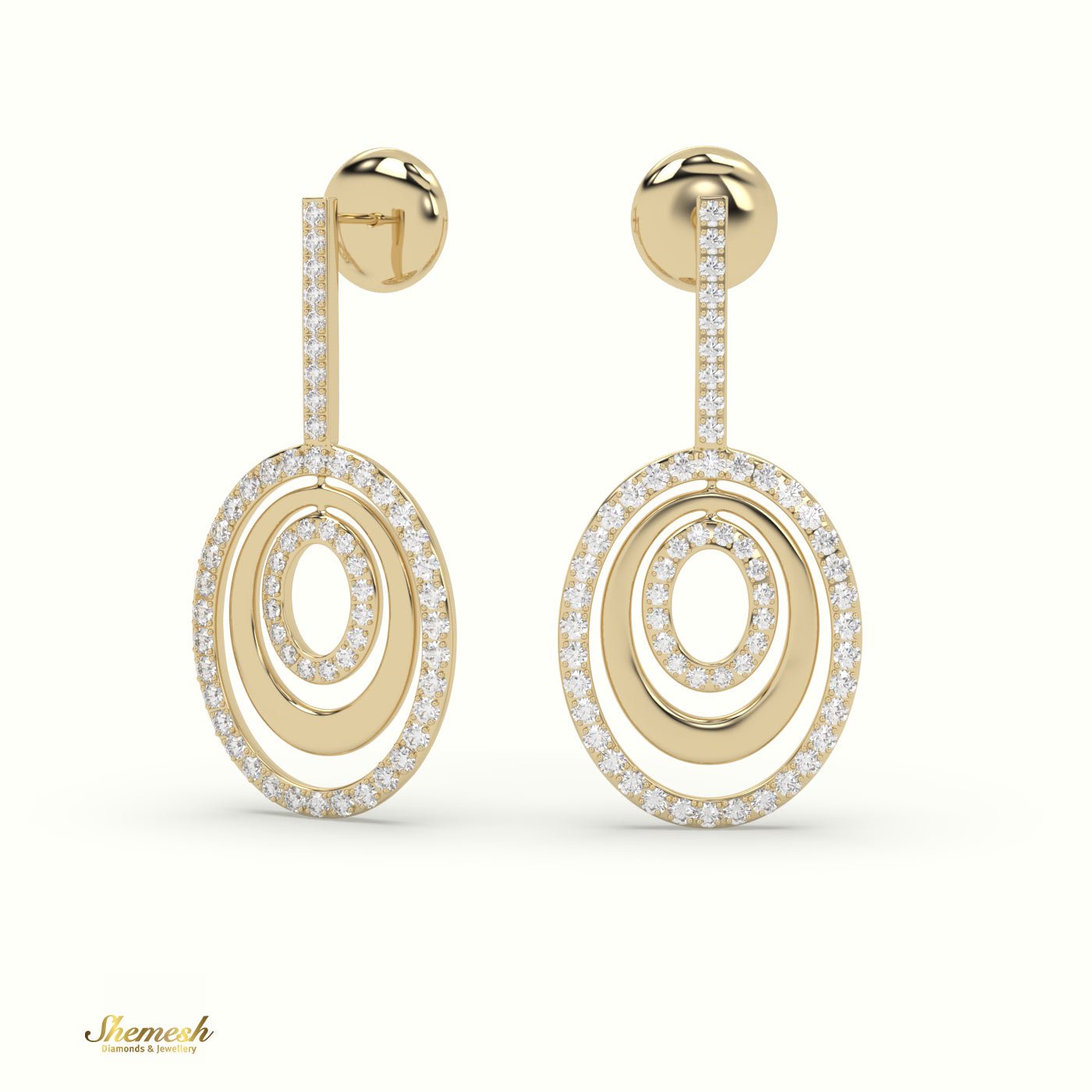 18K Gold Round Cut Diamond Pavé Dangle Earrings - shemesh_diamonds