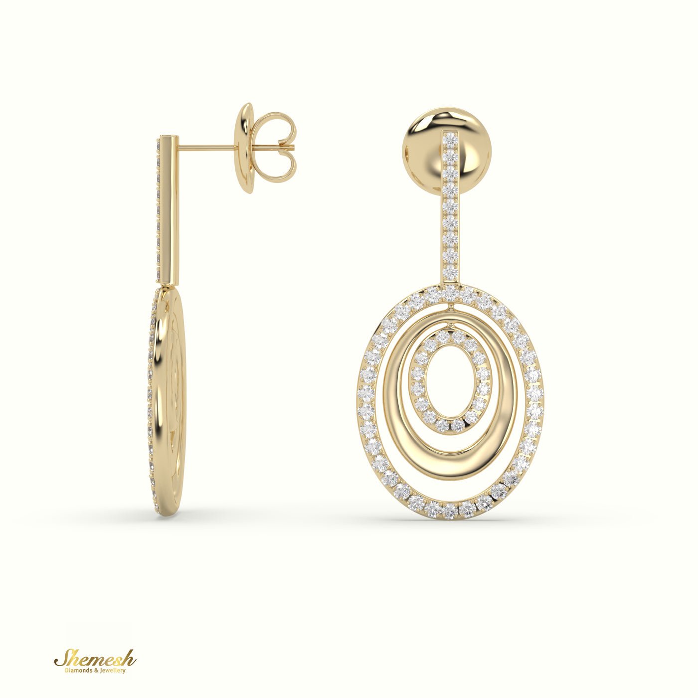 18K Gold Round Cut Diamond Pavé Dangle Earrings - shemesh_diamonds