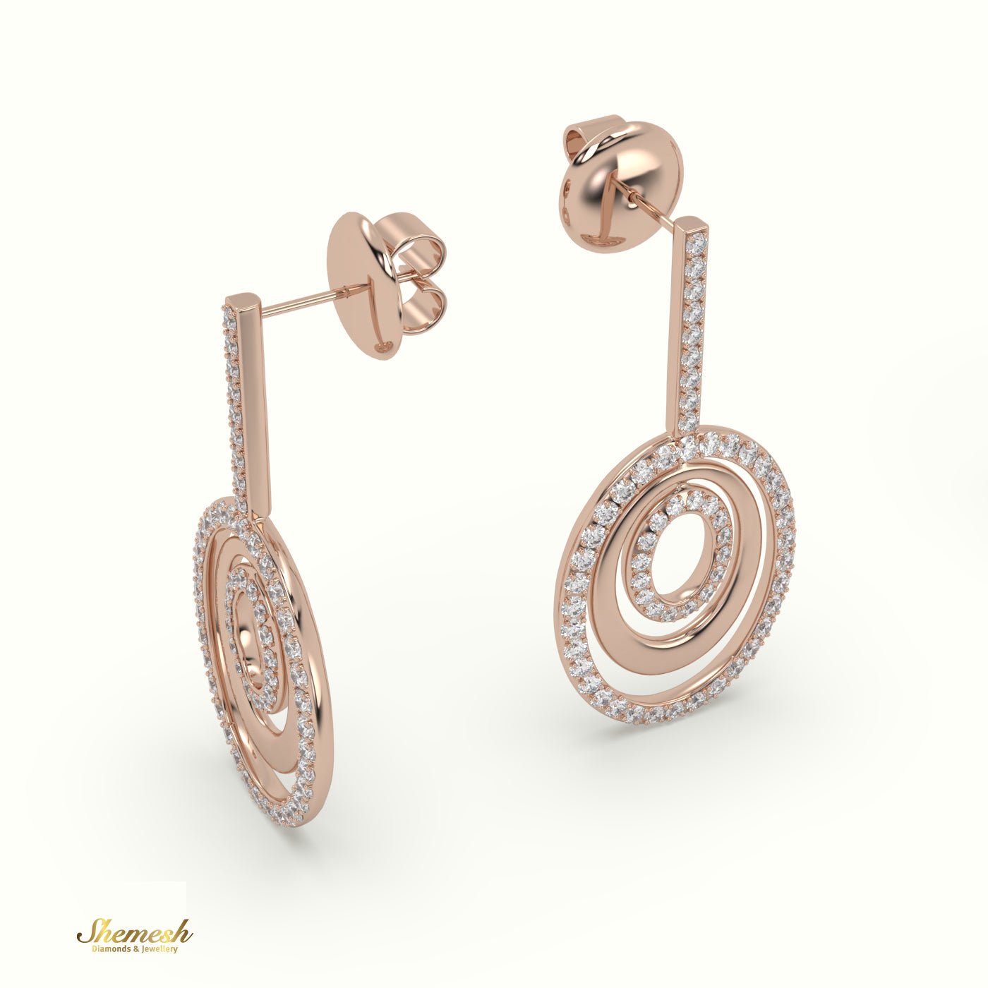 18K Gold Round Cut Diamond Pavé Dangle Earrings - shemesh_diamonds