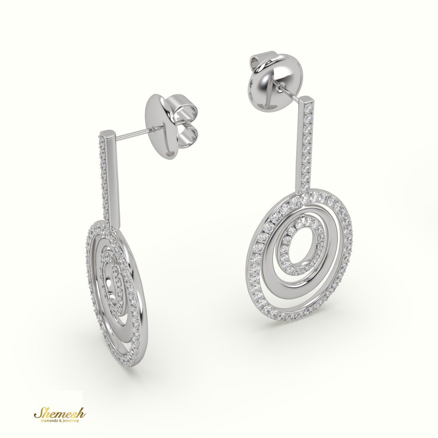 18K Gold Round Cut Diamond Pavé Dangle Earrings - shemesh_diamonds