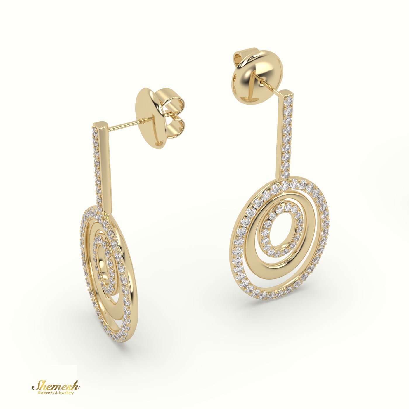 18K Gold Round Cut Diamond Pavé Dangle Earrings - shemesh_diamonds