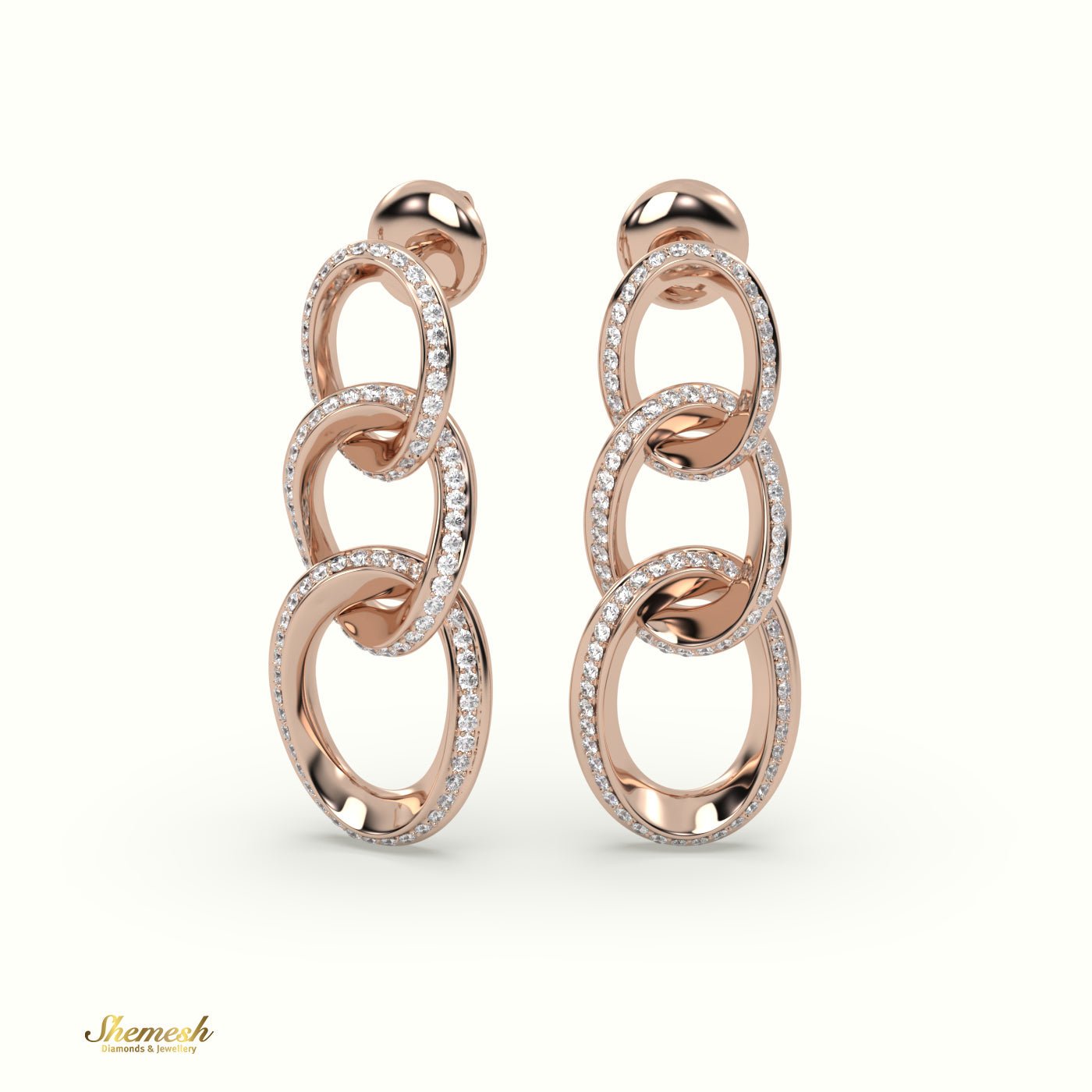 18K Gold Round Diamond Chainlink Dangle Earrings - shemesh_diamonds