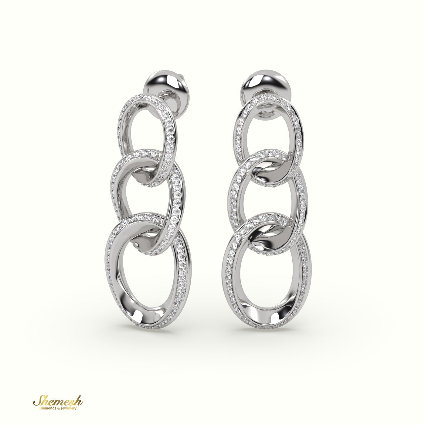 18K Gold Round Diamond Chainlink Dangle Earrings - shemesh_diamonds