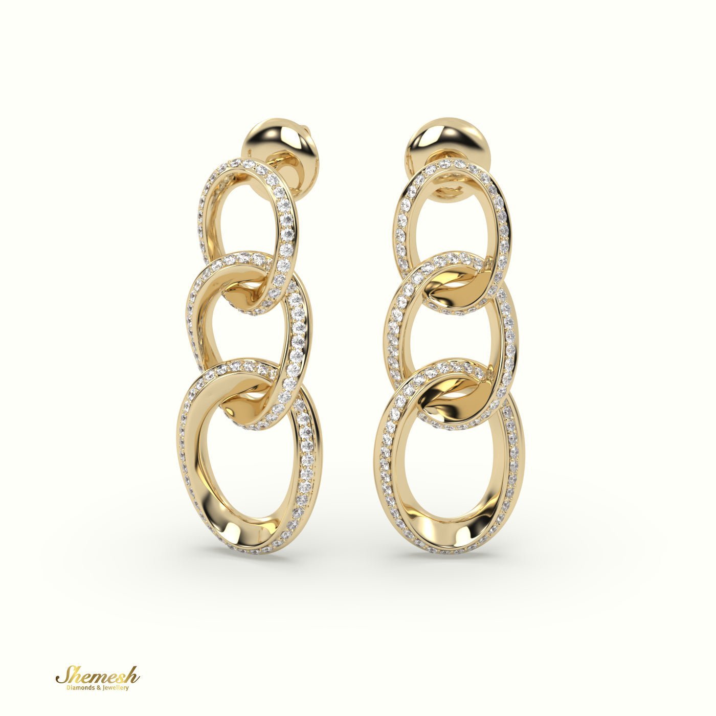 18K Gold Round Diamond Chainlink Dangle Earrings - shemesh_diamonds