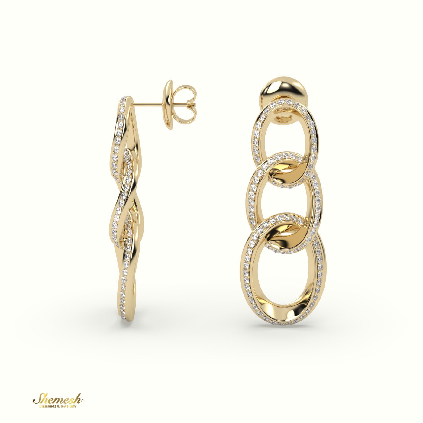 18K Gold Round Diamond Chainlink Dangle Earrings - shemesh_diamonds