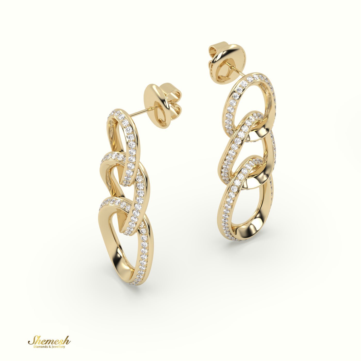 18K Gold Round Diamond Chainlink Dangle Earrings - shemesh_diamonds