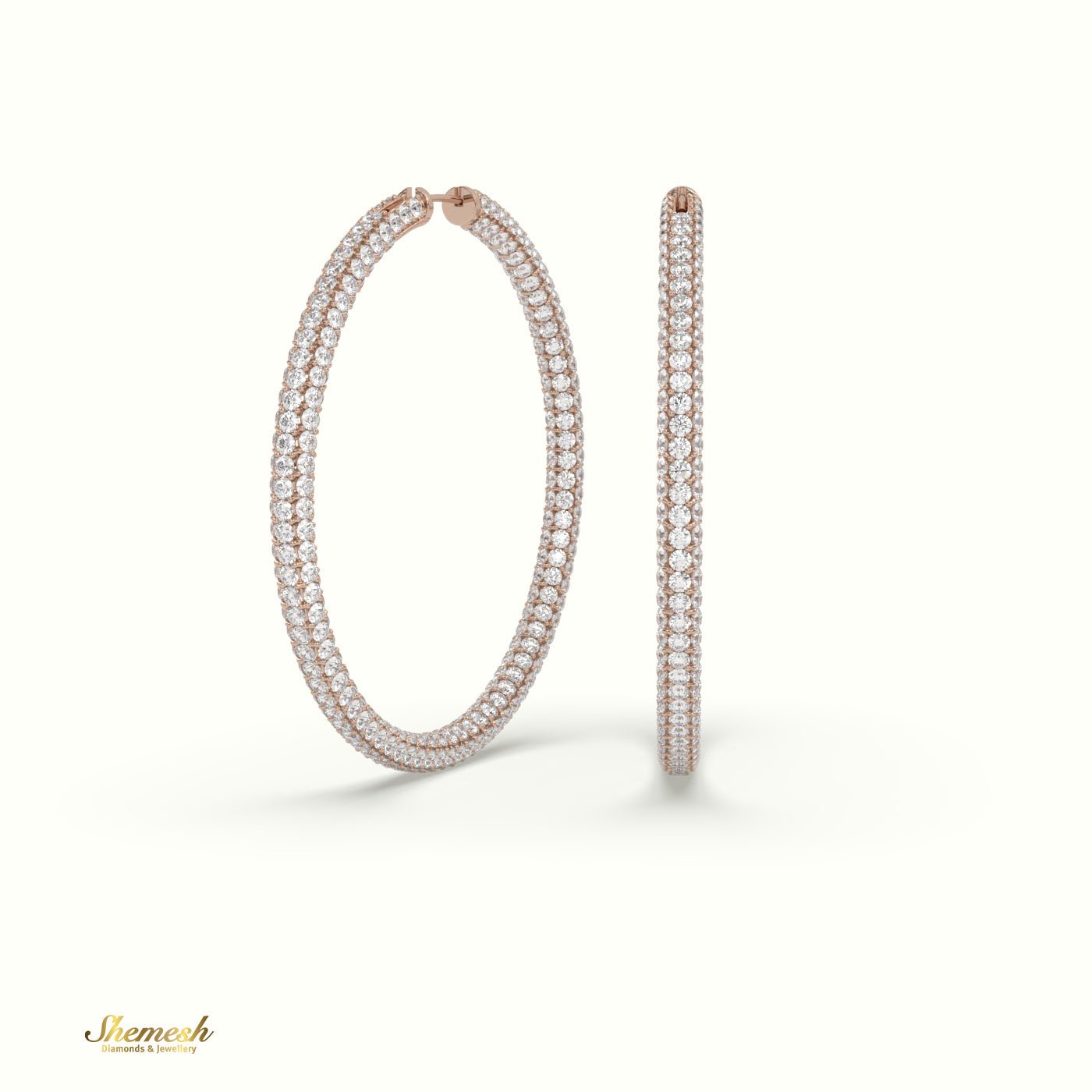 18K Gold Round Diamond In/Out Hoop Earrings - shemesh_diamonds