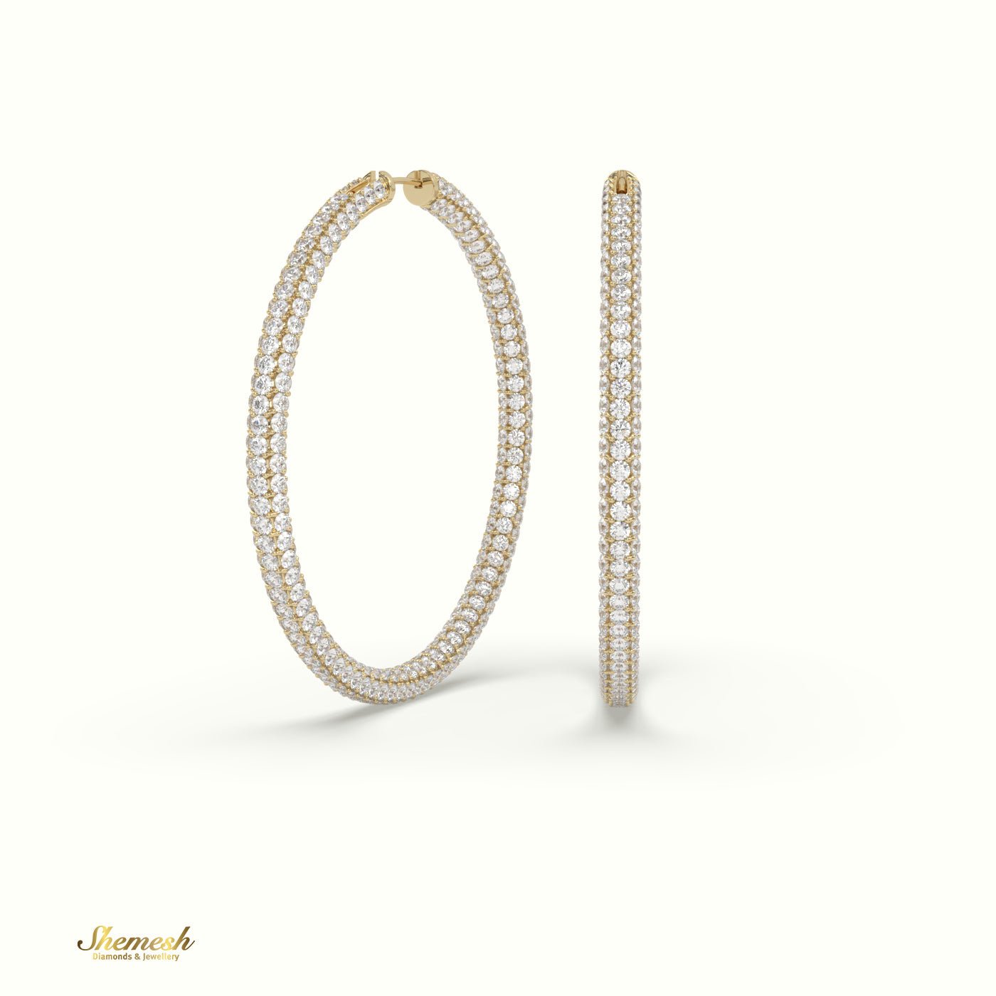 18K Gold Round Diamond In/Out Hoop Earrings - shemesh_diamonds