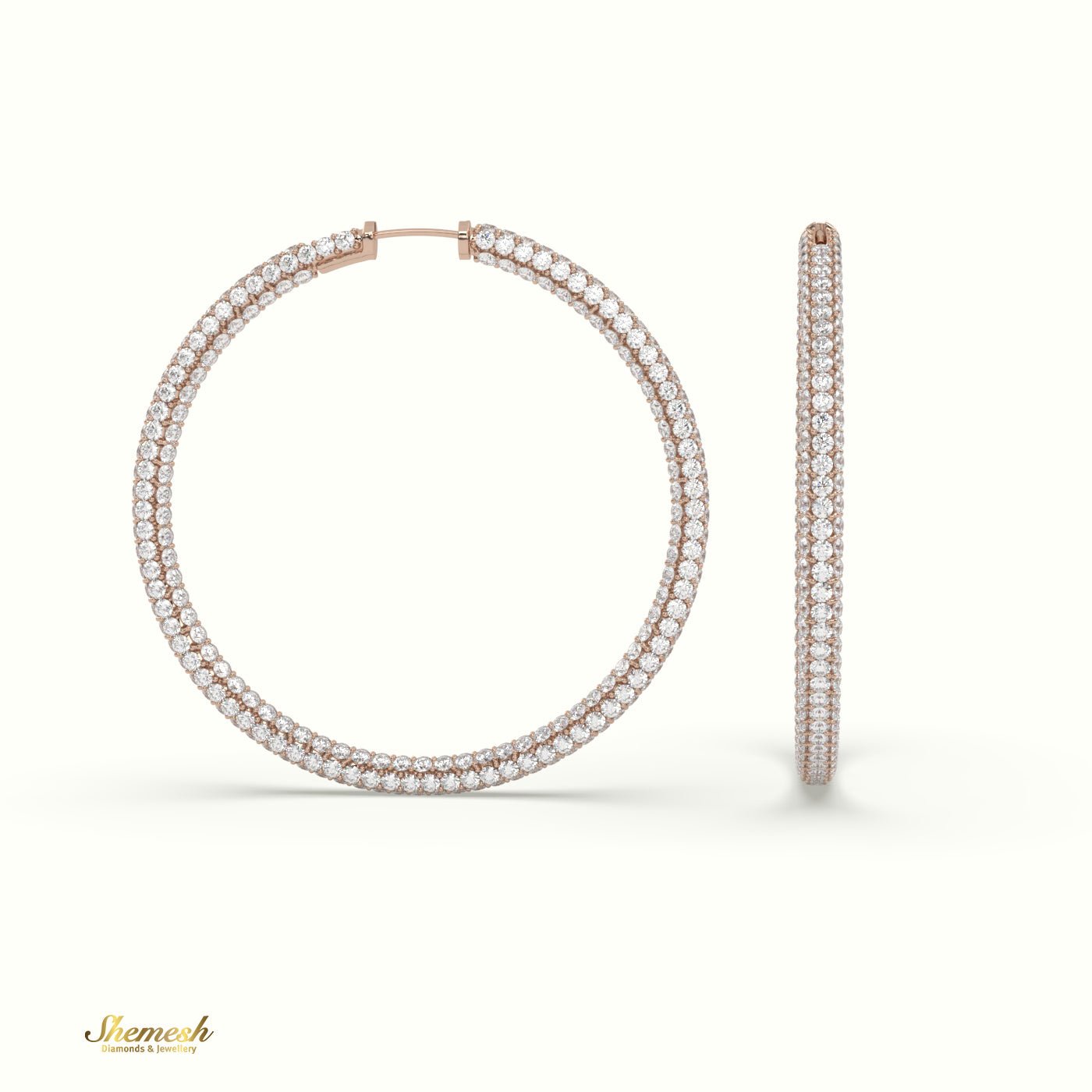 18K Gold Round Diamond In/Out Hoop Earrings - shemesh_diamonds