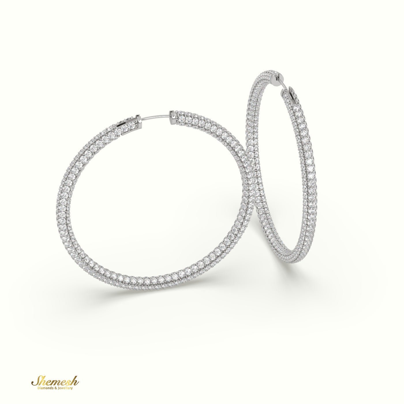 18K Gold Round Diamond In/Out Hoop Earrings - shemesh_diamonds