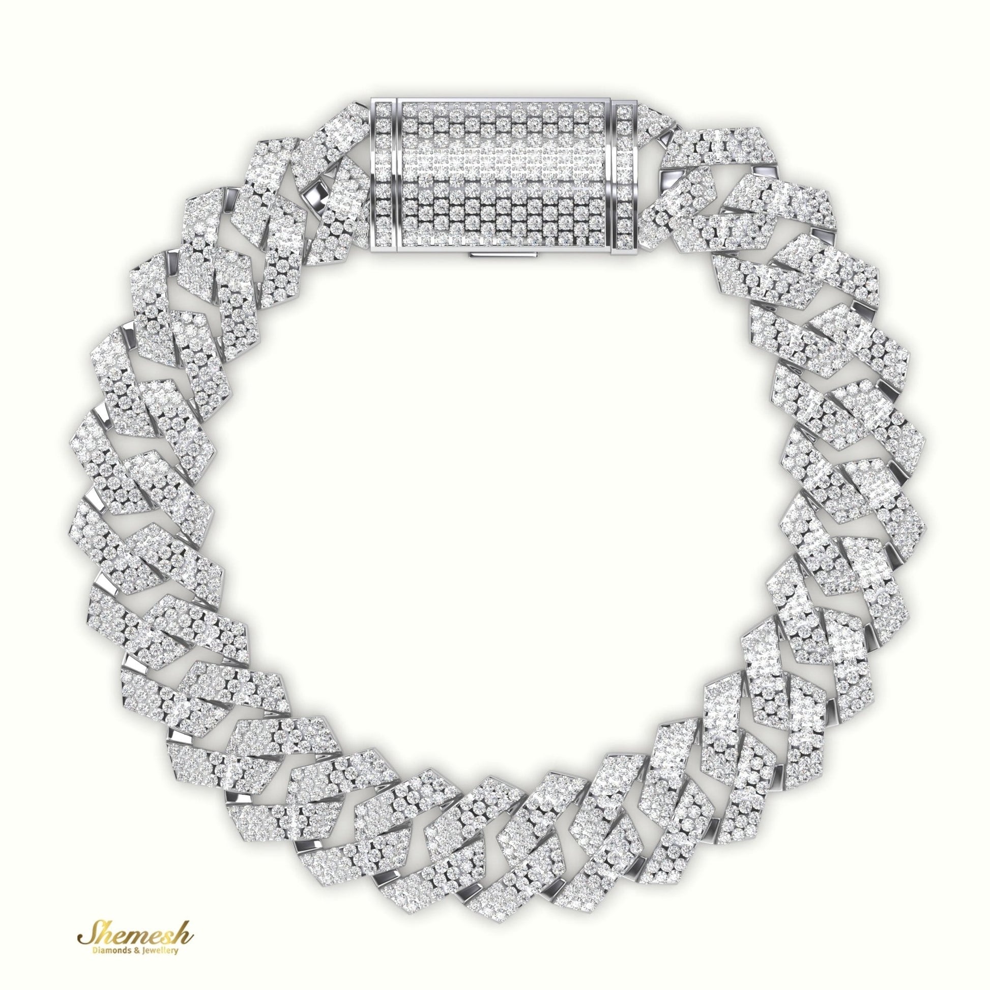 18K Gold 14mm Cuban Link Diamond Bracelet - shemesh_diamonds