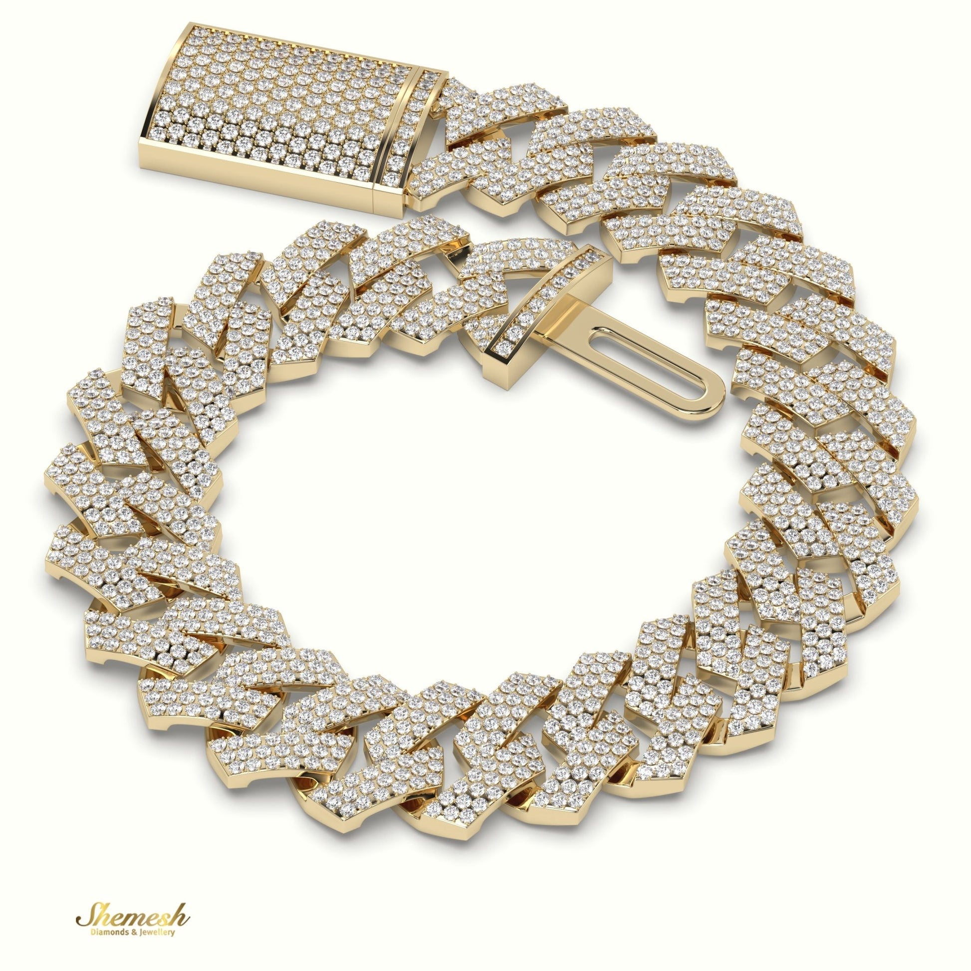 18K Gold 14mm Cuban Link Diamond Bracelet - shemesh_diamonds