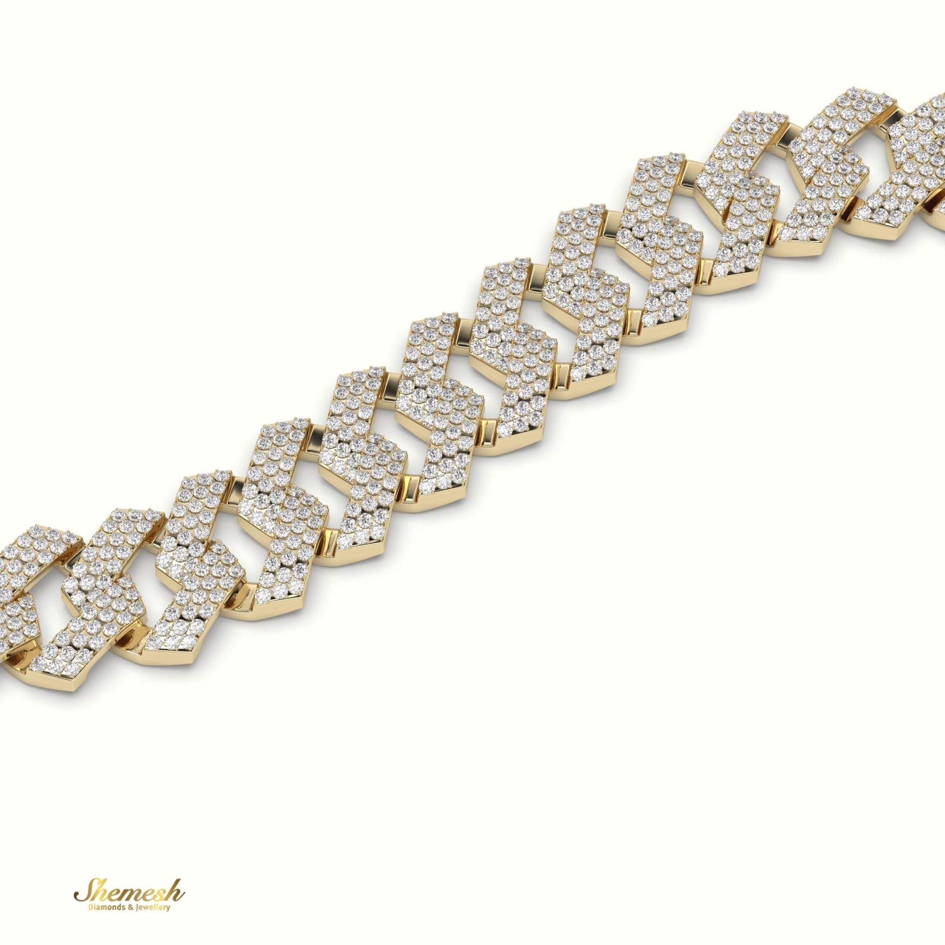 18K Gold 14mm Cuban Link Diamond Bracelet - shemesh_diamonds