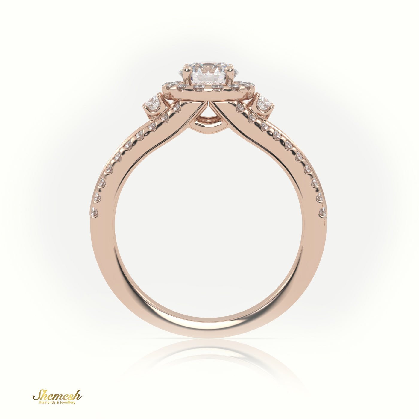 18K Gold Round Cut Diamond Halo Engagement Ring with Princess Diamonds & Split Shank - shemesh_diamonds