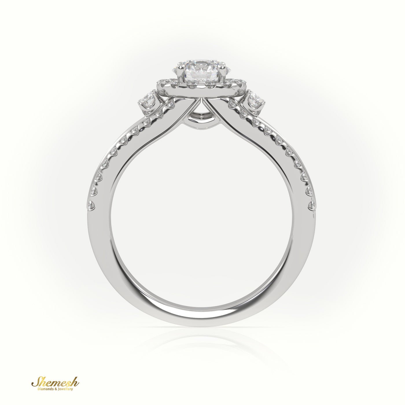 18K Gold Round Cut Diamond Halo Engagement Ring with Princess Diamonds & Split Shank - shemesh_diamonds