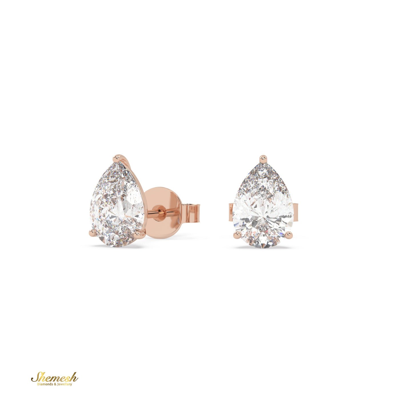 18K Gold Pear Cut 3 prongs Diamond Stud Earrings - shemesh_diamonds