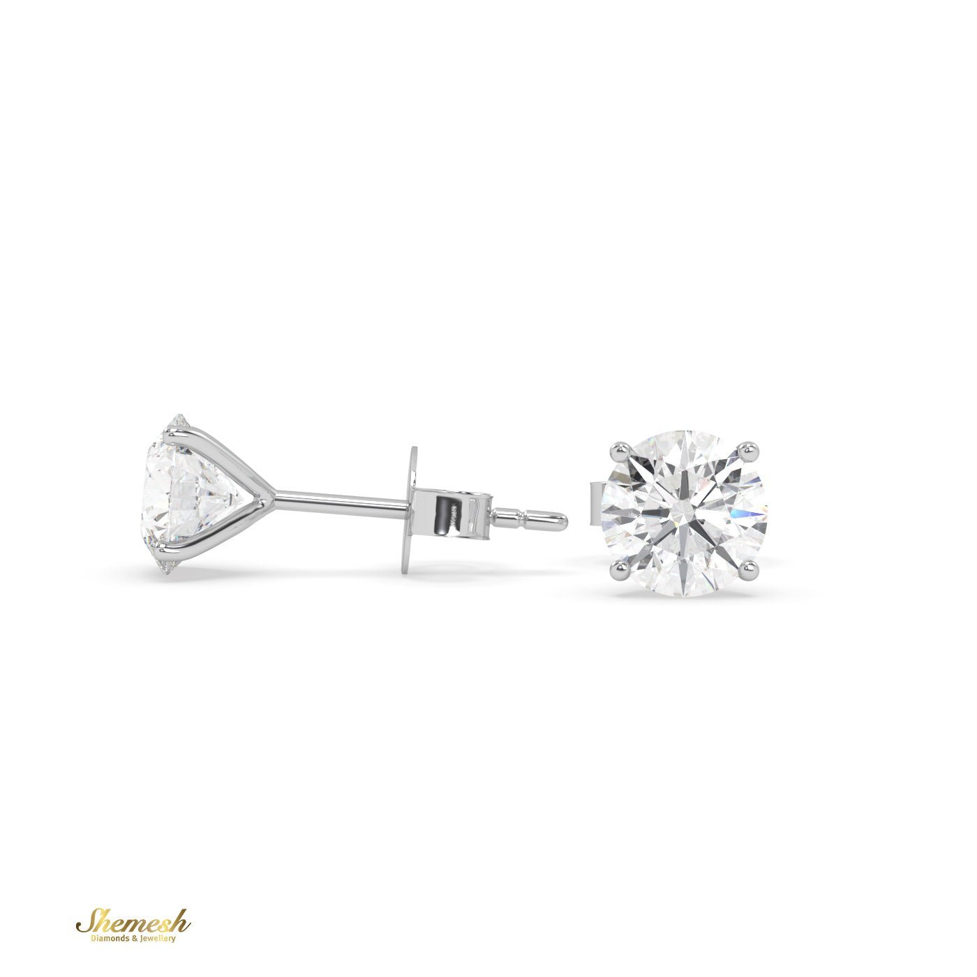 18K Gold Solitaire 4 prongs Stud Earrings - shemesh_diamonds