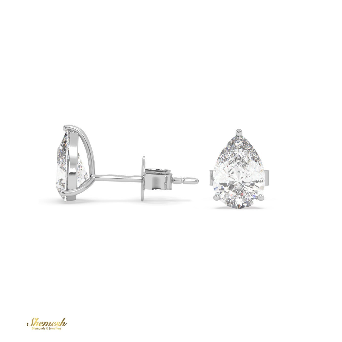 18K Gold Pear Cut 3 prongs Diamond Stud Earrings - shemesh_diamonds