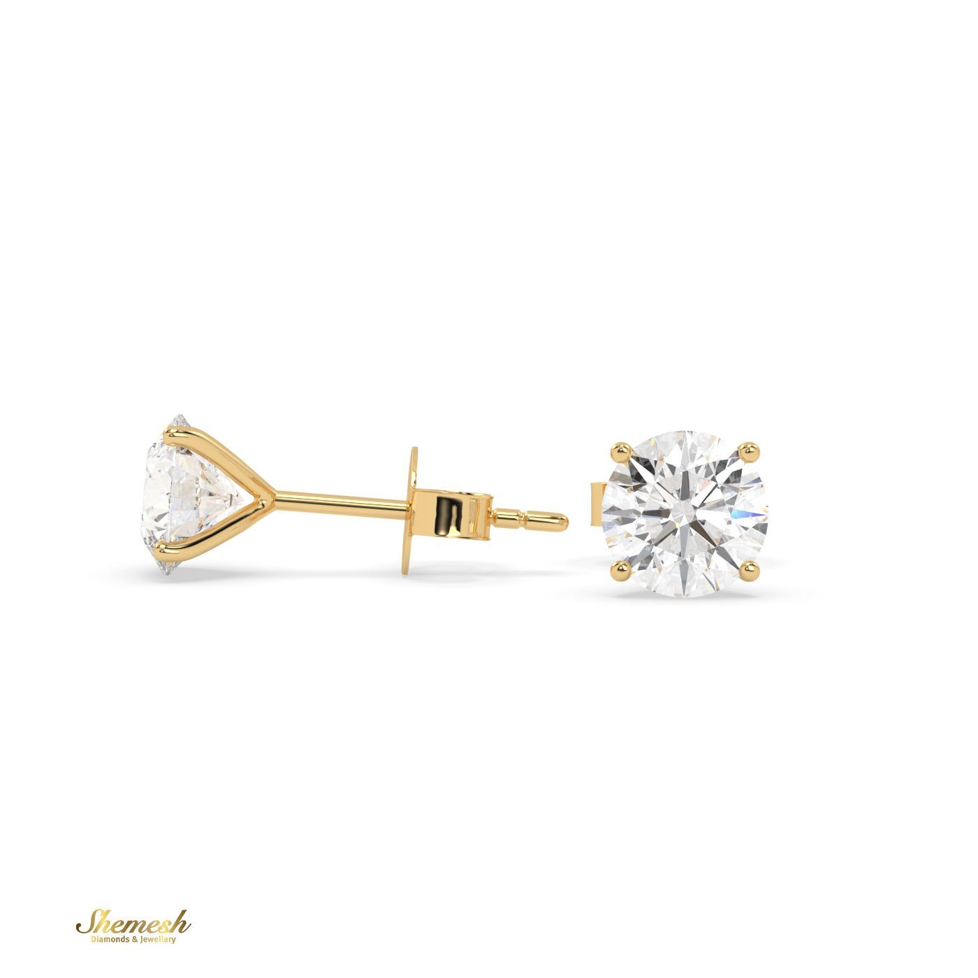 18K Gold Solitaire 4 prongs Stud Earrings - shemesh_diamonds