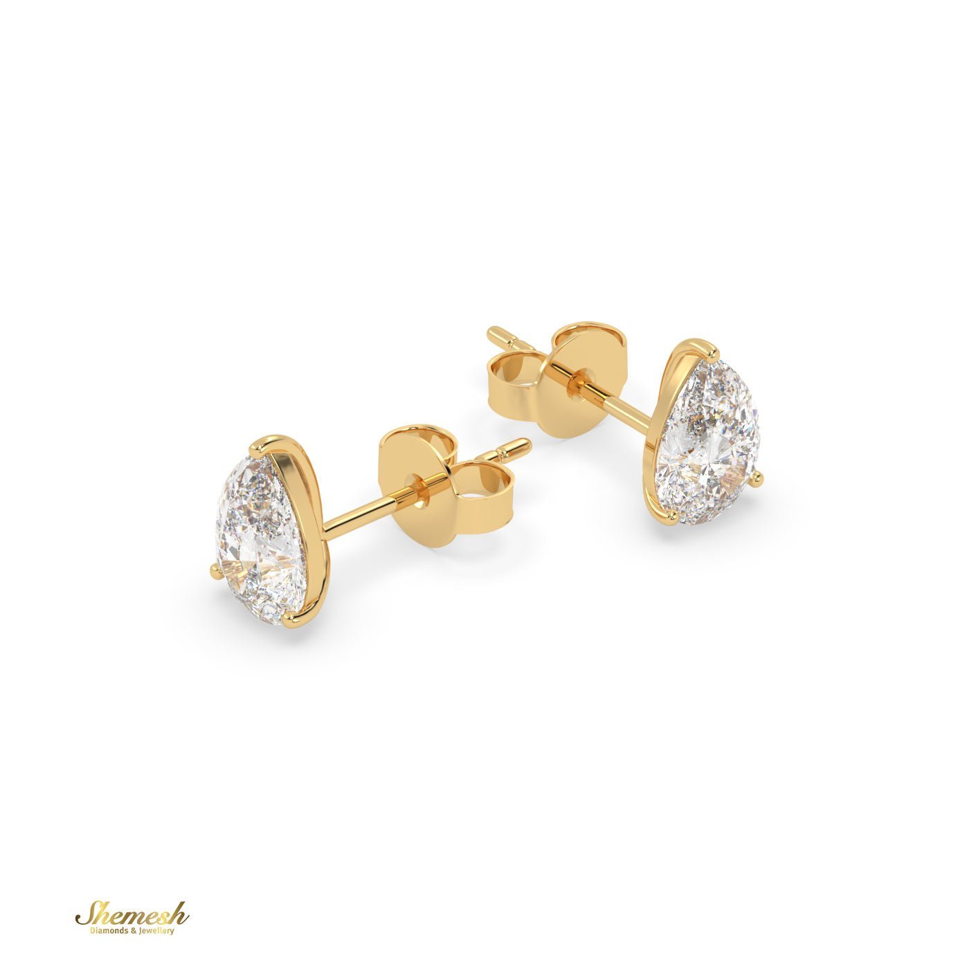 18K Gold Pear Cut 3 prongs Diamond Stud Earrings - shemesh_diamonds