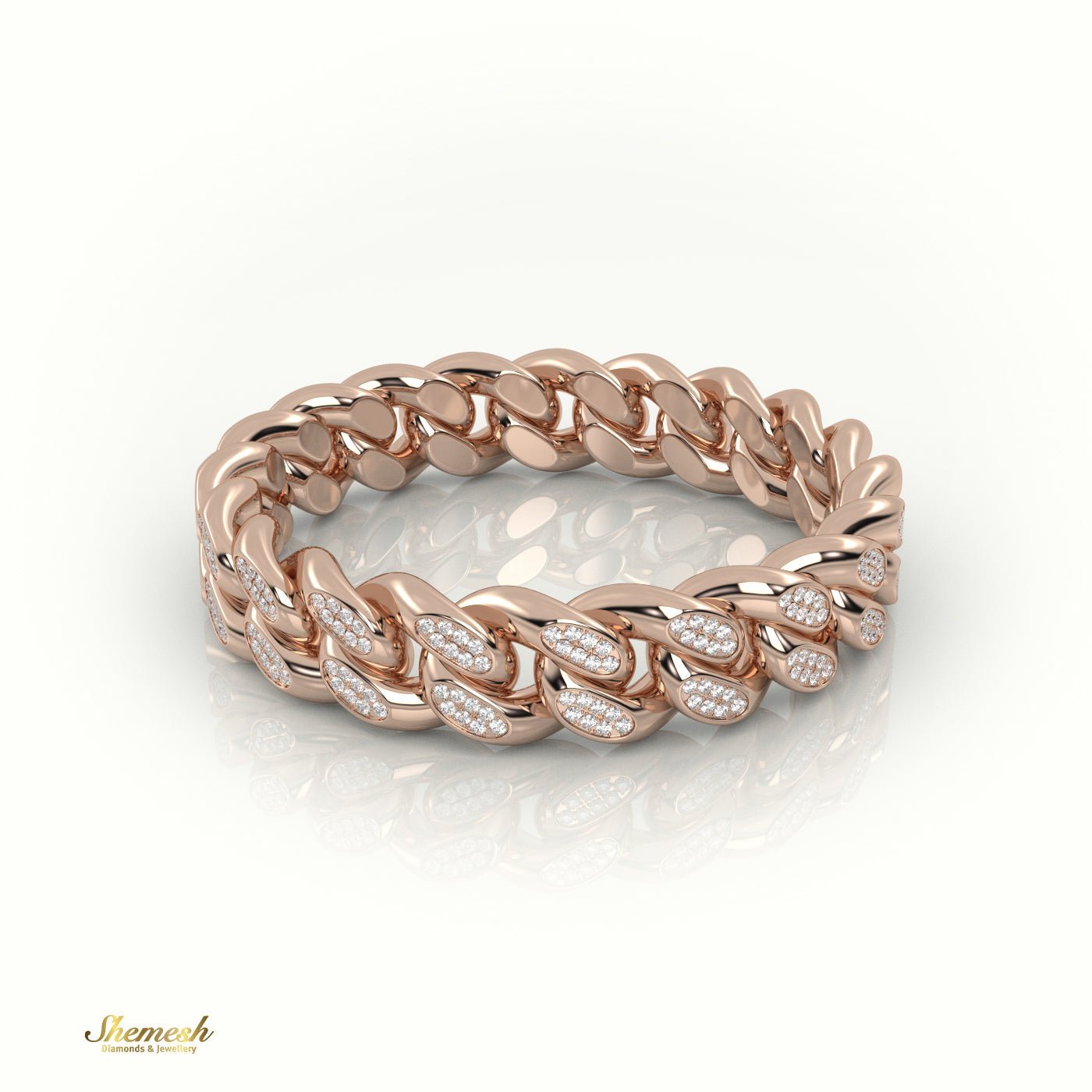 18K Gold Cuban Link Diamond Ring - shemesh_diamonds