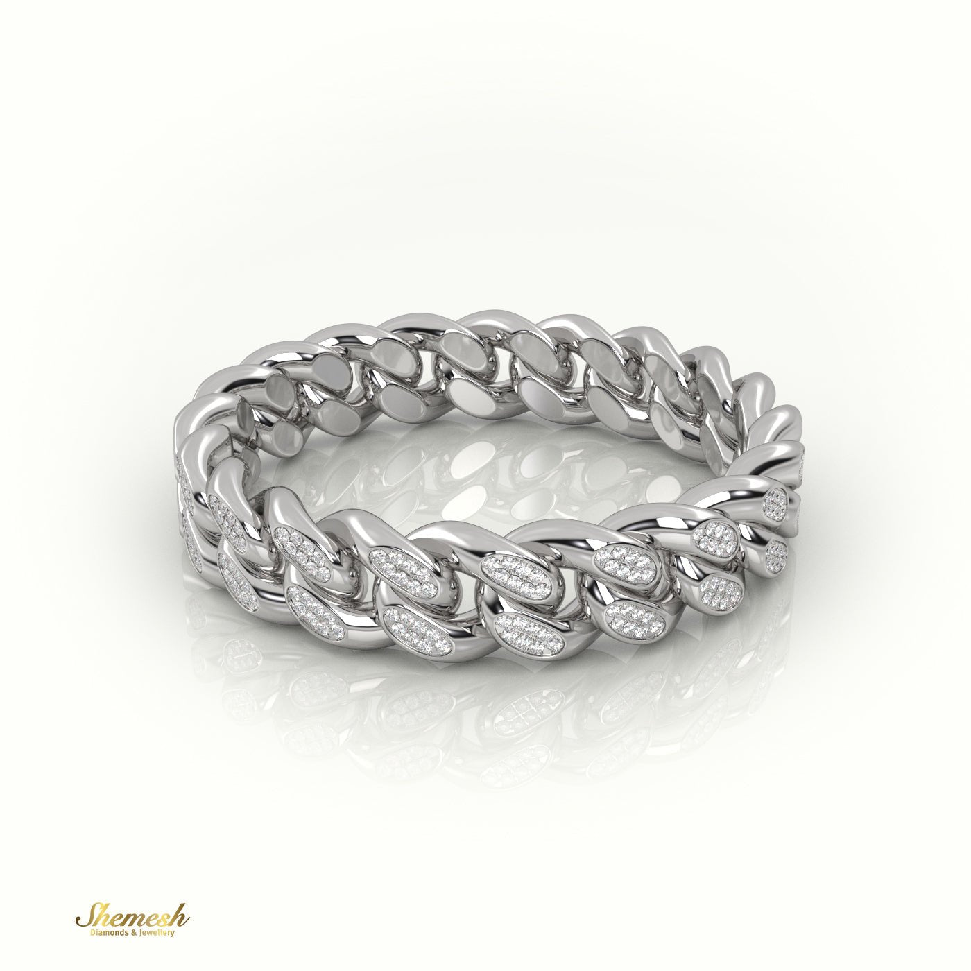 18K Gold Cuban Link Diamond Ring - shemesh_diamonds