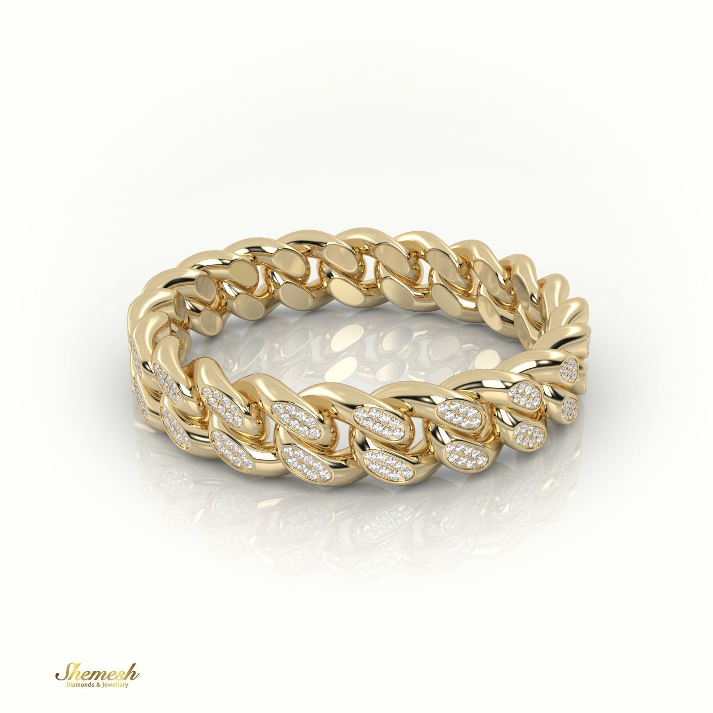 18K Gold Cuban Link Diamond Ring - shemesh_diamonds