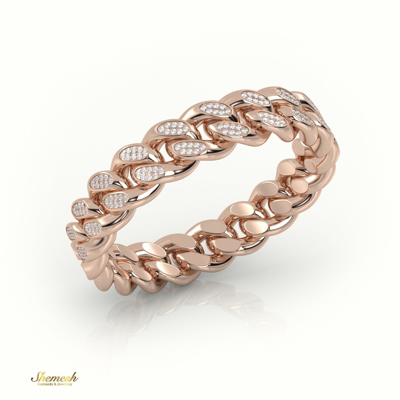 18K Gold Cuban Link Diamond Ring - shemesh_diamonds