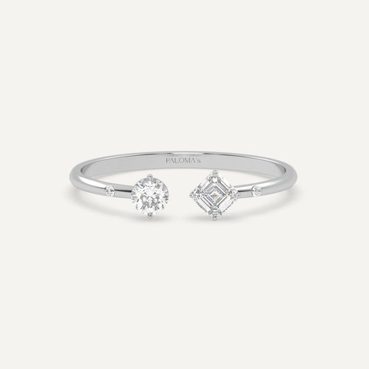 18k Gold Emerald and Round Diamond Open Setting Ring - shemesh_diamonds