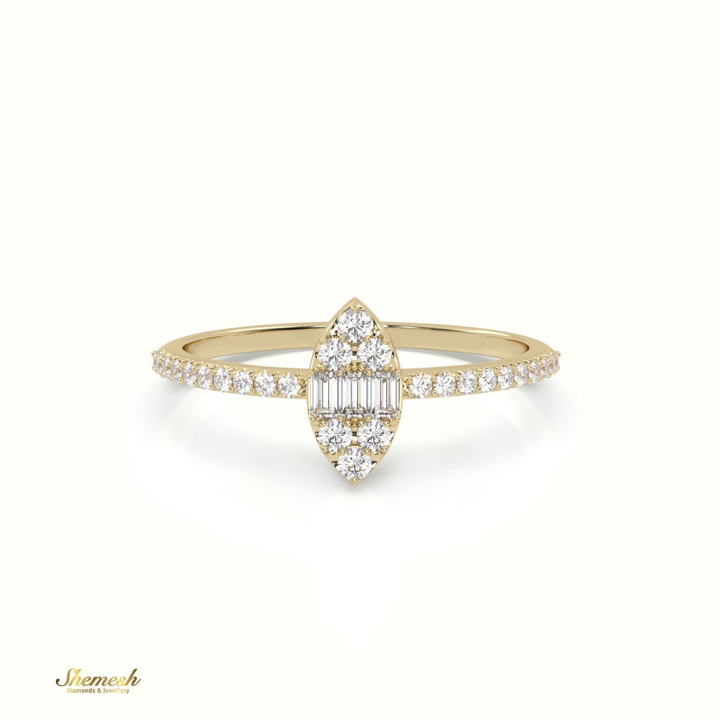 18K Gold Invinsible Baguette and Round Diamond Open Ring - shemesh_diamonds