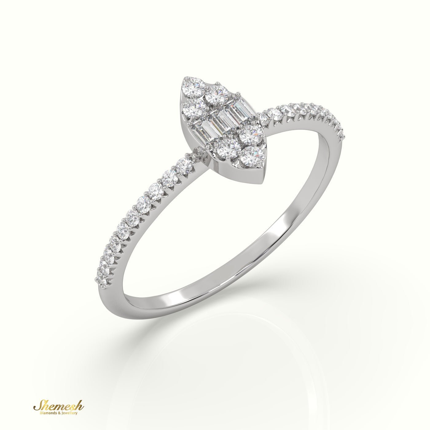 18K Gold Invinsible Baguette and Round Diamond Open Ring - shemesh_diamonds