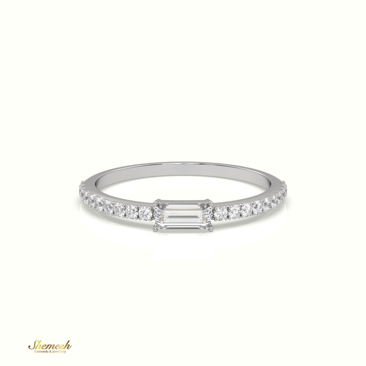 18K Gold Baguette Diamond Ring with Pave Set Band - shemesh_diamonds