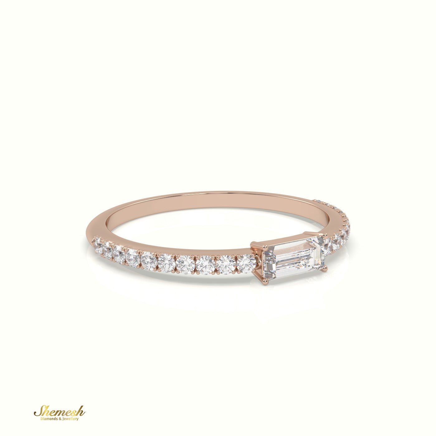 18K Gold Baguette Diamond Ring with Pave Set Band - shemesh_diamonds