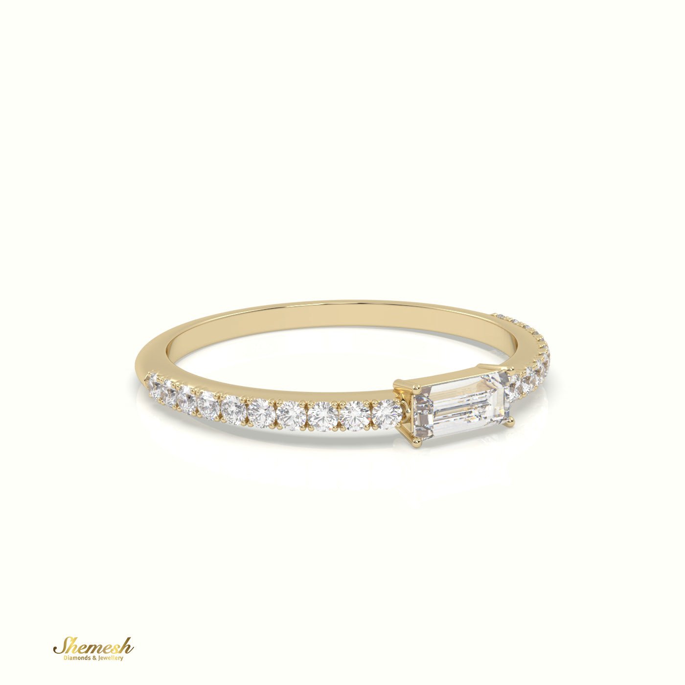 18K Gold Baguette Diamond Ring with Pave Set Band - shemesh_diamonds