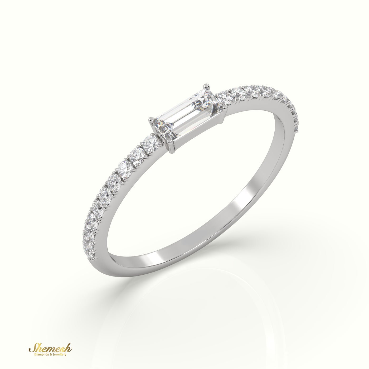 18K Gold Baguette Diamond Ring with Pave Set Band - shemesh_diamonds