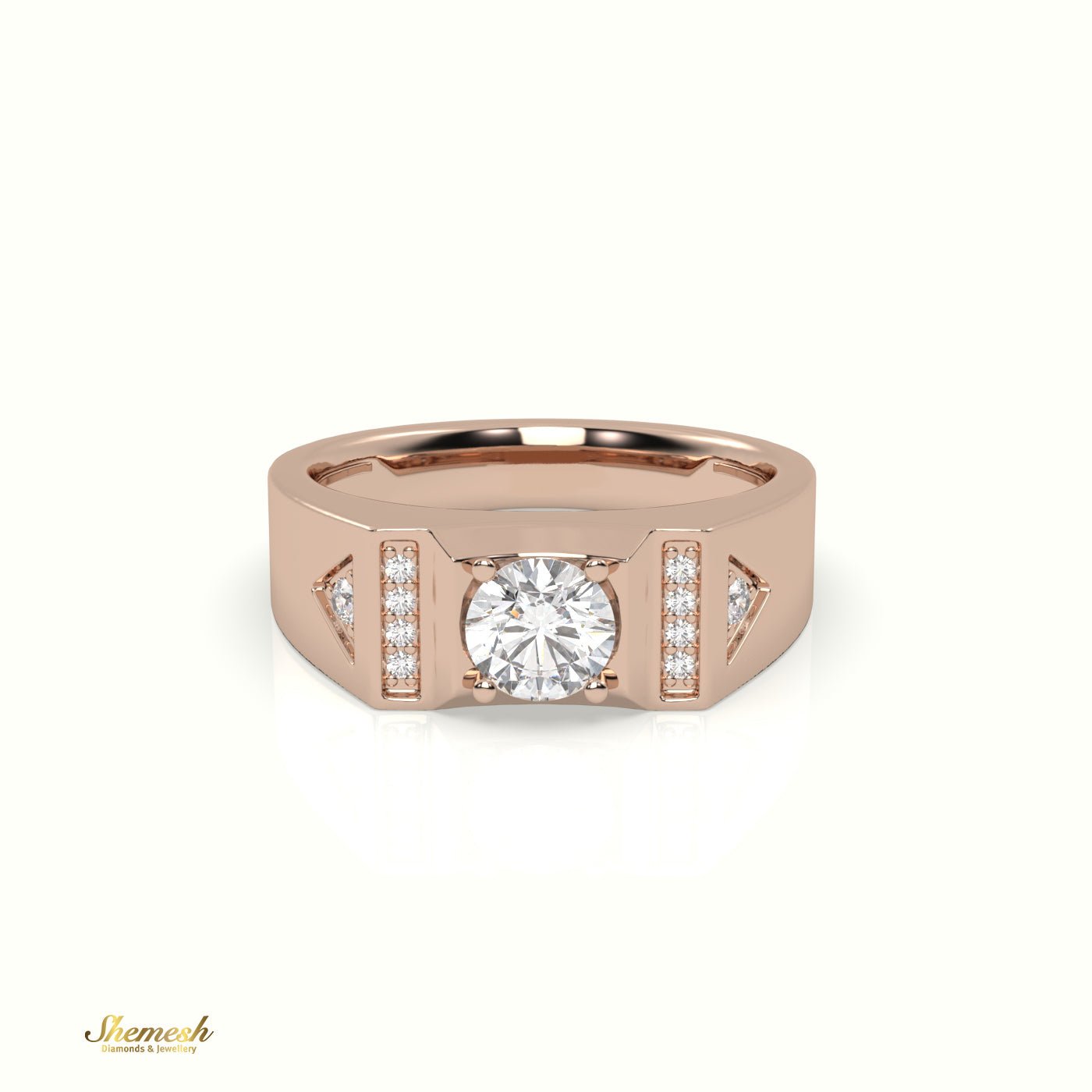 18K Gold Round Diamond Accent Ring for Men - shemesh_diamonds