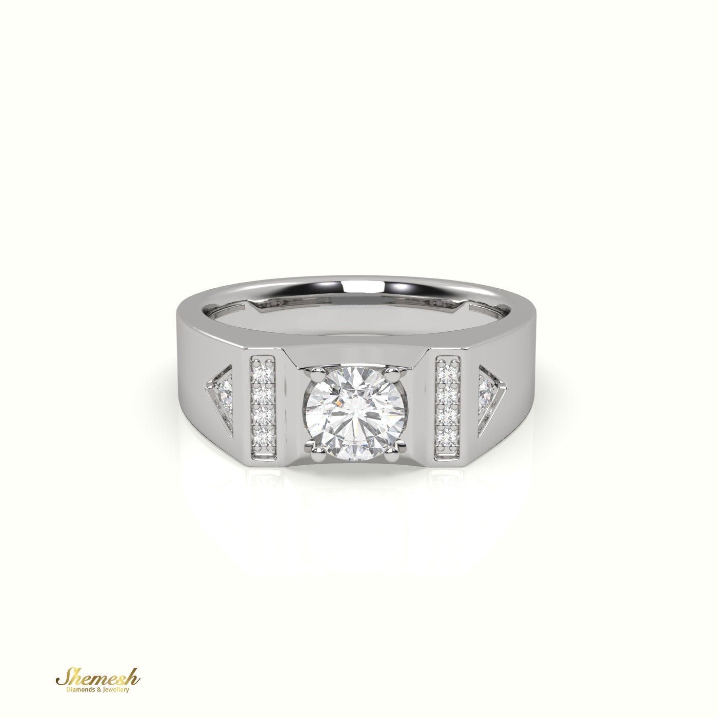 18K Gold Round Diamond Accent Ring for Men - shemesh_diamonds