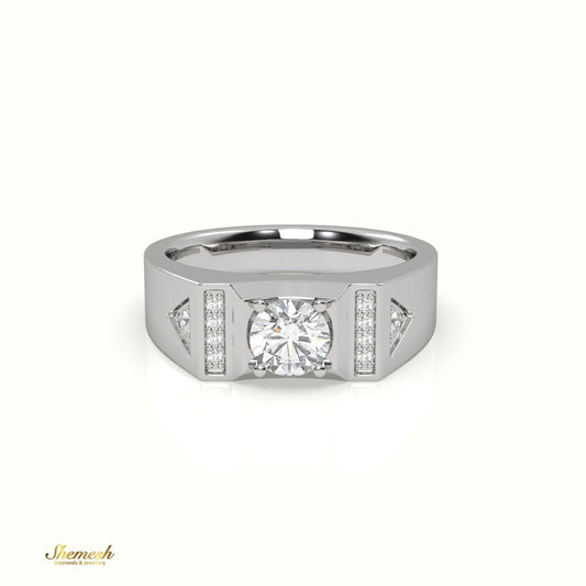 18K Gold Round Diamond Accent Ring for Men - shemesh_diamonds