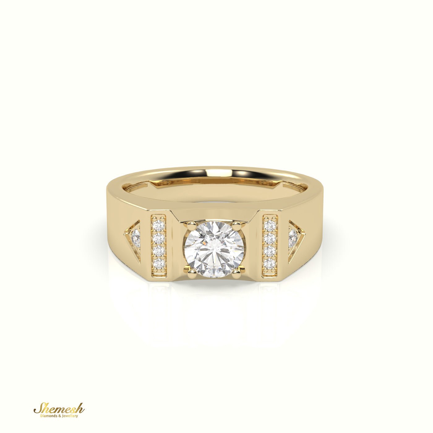 18K Gold Round Diamond Accent Ring for Men - shemesh_diamonds