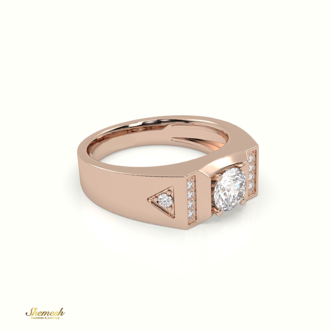 18K Gold Round Diamond Accent Ring for Men - shemesh_diamonds