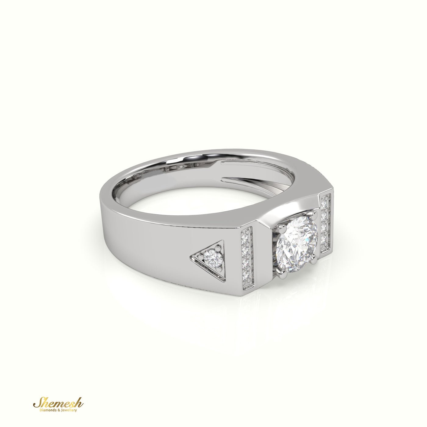 18K Gold Round Diamond Accent Ring for Men - shemesh_diamonds