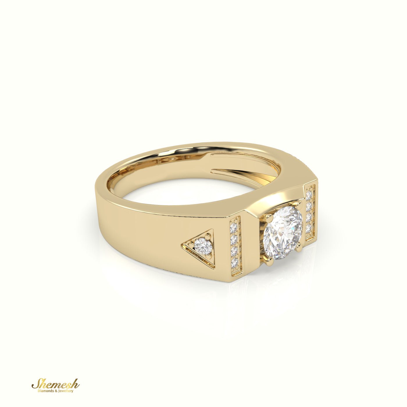 18K Gold Round Diamond Accent Ring for Men - shemesh_diamonds