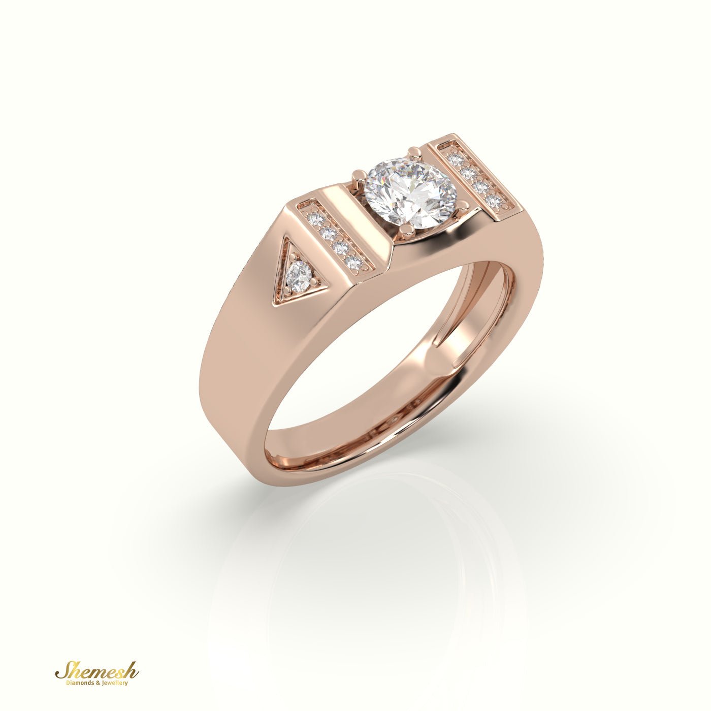 18K Gold Round Diamond Accent Ring for Men - shemesh_diamonds