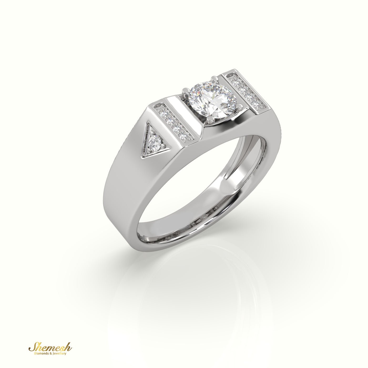 18K Gold Round Diamond Accent Ring for Men - shemesh_diamonds