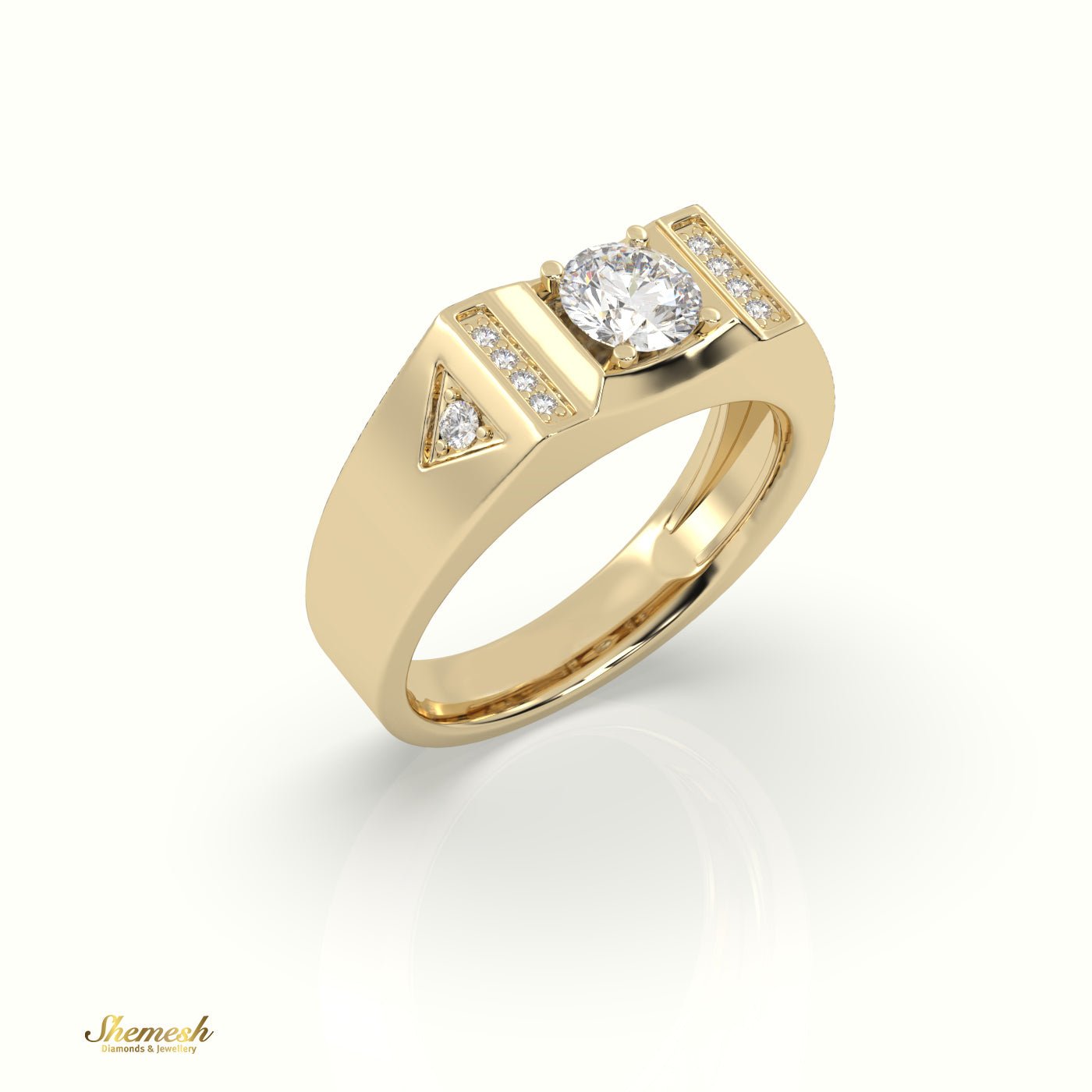 18K Gold Round Diamond Accent Ring for Men - shemesh_diamonds