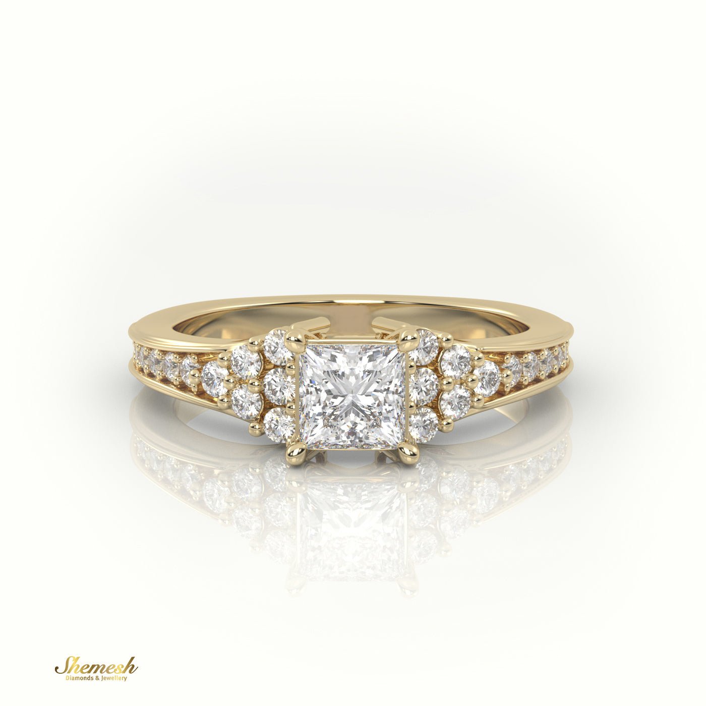 18K Gold Princess Cut Diamond Engagement Ring with Channel Set Side Stones - shemesh_diamonds